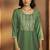 Green embroidered cotton blend straight kurta with dupatta