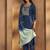 Blue embroidered cotton blend straight kurta with dupatta