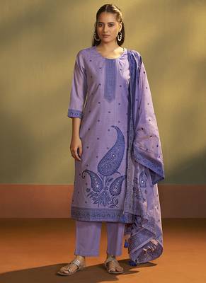 Purple lilac jacquard art silk straight kurta set with dupatta 1