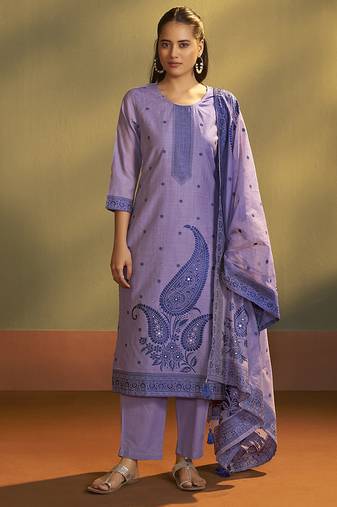 Purple lilac jacquard art silk straight kurta set with dupatta