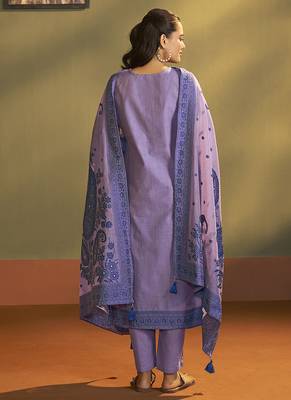 Purple lilac jacquard art silk straight kurta set with dupatta 2