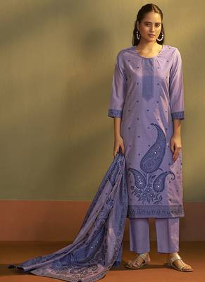 Purple lilac jacquard art silk straight kurta set with dupatta 3