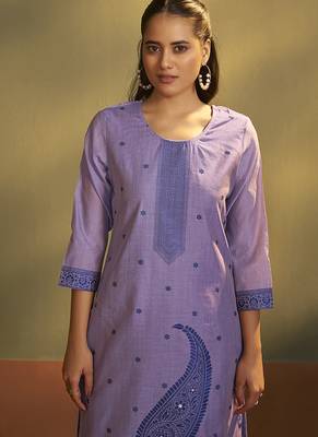 Purple lilac jacquard art silk straight kurta set with dupatta 4