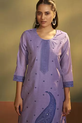 Purple lilac jacquard art silk straight kurta set with dupatta