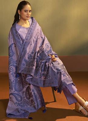 Purple lilac jacquard art silk straight kurta set with dupatta 5