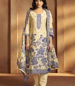 Cream jacquard art silk straight kurta set with dupatta
