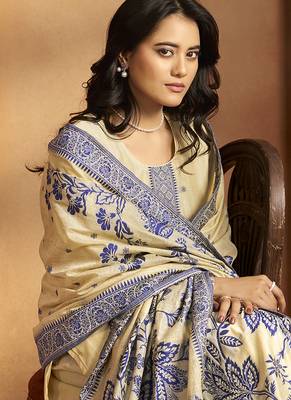 Cream jacquard art silk straight kurta set with dupatta 5