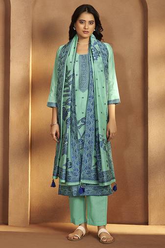 Blue ice jacquard art silk straight kurta set with dupatta