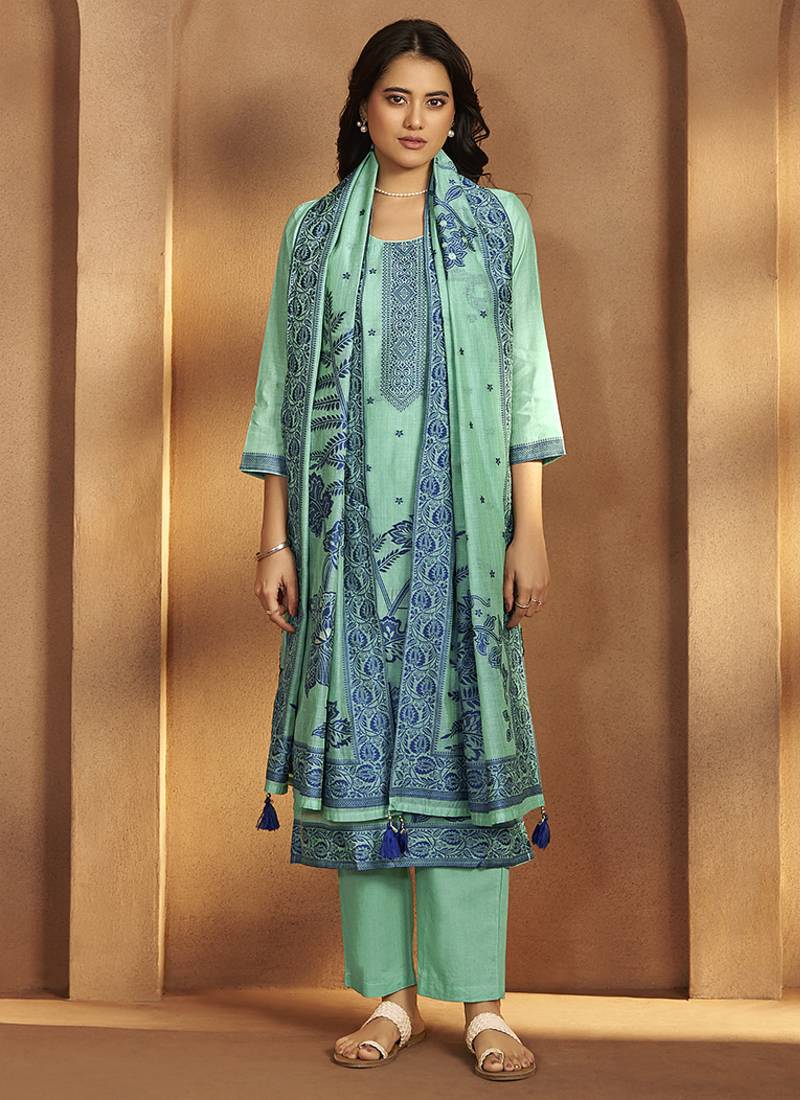 Blue ice jacquard art silk straight kurta set with dupatta
