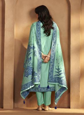 Blue ice jacquard art silk straight kurta set with dupatta 2