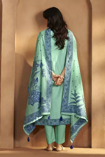 Blue ice jacquard art silk straight kurta set with dupatta