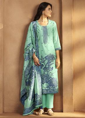 Blue ice jacquard art silk straight kurta set with dupatta 3