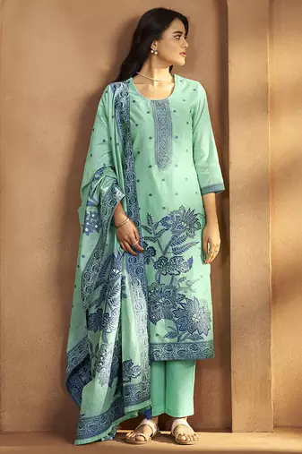 Blue ice jacquard art silk straight kurta set with dupatta