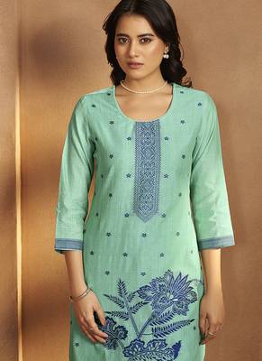 Blue ice jacquard art silk straight kurta set with dupatta 4