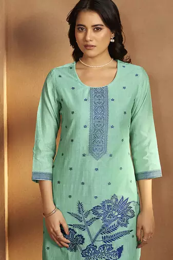 Blue ice jacquard art silk straight kurta set with dupatta