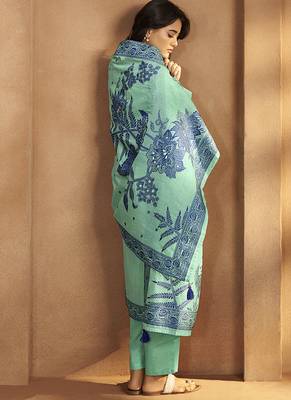 Blue ice jacquard art silk straight kurta set with dupatta 5