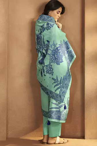Blue ice jacquard art silk straight kurta set with dupatta