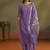 Purple embroidery cotton blend straight kurta set with printed dupatta