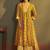 Yellow printed cotton blend anarkali & palazzo kurta set with printed dupatta