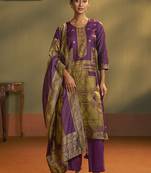 Purple jacquard art silk straight kurta set with dupatta for women