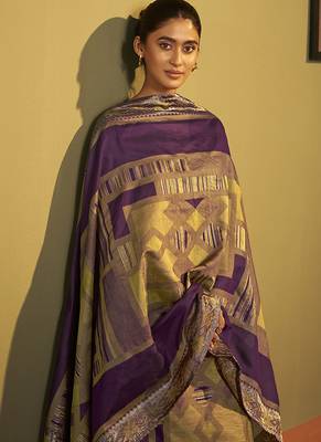 Purple jacquard art silk straight kurta set with dupatta for women 5