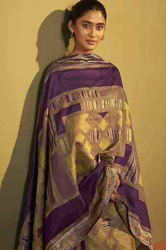 Purple jacquard art silk straight kurta set with dupatta for women
