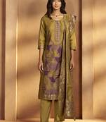 Mustard jacquard art silk straight kurta set with dupatta for women