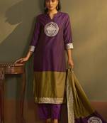 Wine jacquard art silk straight kurta set with dupatta