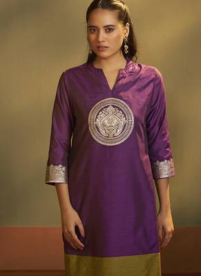Wine jacquard art silk straight kurta set with dupatta 5