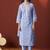Sky blue schiffly with lace work pure cotton straight kurta set with dupatta for women