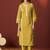 Mustard schiffly with lace work pure cotton straight kurta set with dupatta for women
