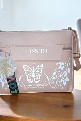 Women Pink Butterfly Printed Mini Sling Bag Stylish Side Purse