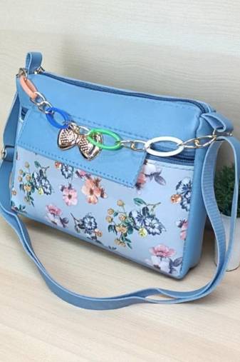 Women Blue Floral Printed Mini Sling Bag Stylish Side Purse