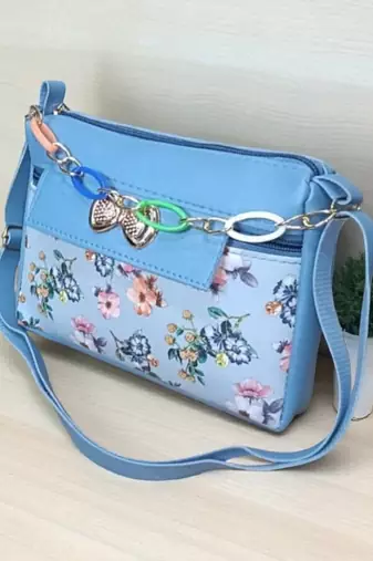 Women Blue Floral Printed Mini Sling Bag Stylish Side Purse