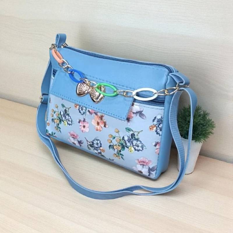 Women Blue Floral Printed Mini Sling Bag Stylish Side Purse