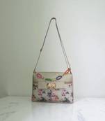 Women Cream Floral Mini Sling Bag Stylish Chain Bow Side Purse