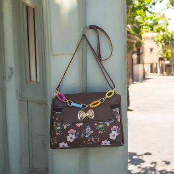 Women Brown Floral Mini Sling Bag Stylish Chain Bow Shoulder Purse 1