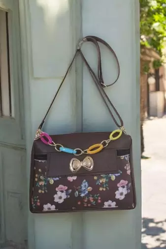 Women Brown Floral Mini Sling Bag Stylish Chain Bow Shoulder Purse