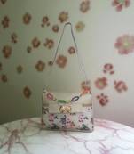 Women Cream Floral Mini Sling Bag Stylish Chain Bow Shoulder Purse