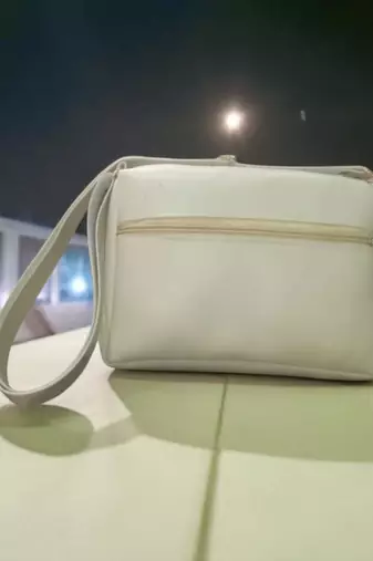 Women Cream Floral Mini Sling Bag Stylish Chain Bow Shoulder Purse