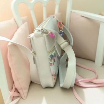 Women Cream Floral Mini Sling Bag Stylish Chain Bow Shoulder Purse 3