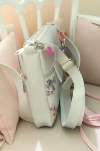 Women Cream Floral Mini Sling Bag Stylish Chain Bow Shoulder Purse