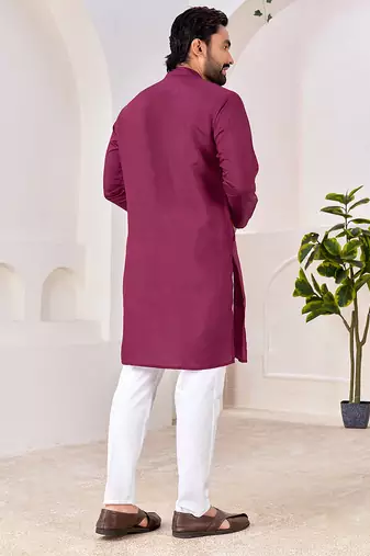Ethnic wine roman silk kurta with front embroidery