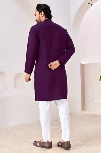 Ethnic dark purple roman silk kurta with front embroidery