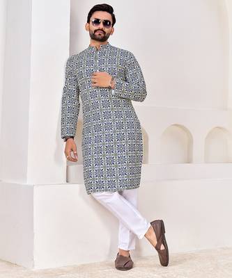 Men's stylish cotton printed kurta for festive & casual wear 1