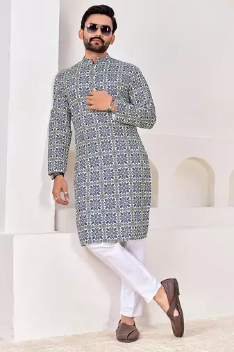 Men's stylish cotton printed kurta for festive & casual wear