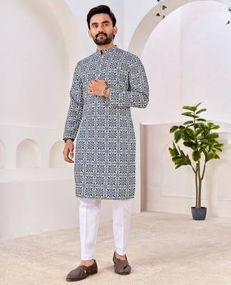 Men's stylish cotton printed kurta for festive & casual wear 3