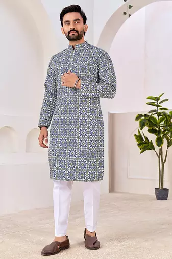 Men's stylish cotton printed kurta for festive & casual wear