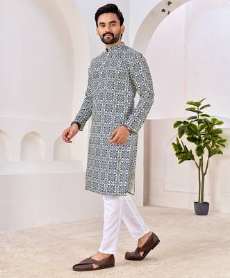Men's stylish cotton printed kurta for festive & casual wear 4