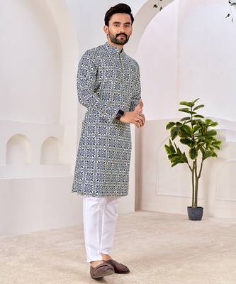 Men's stylish cotton printed kurta for festive & casual wear 5